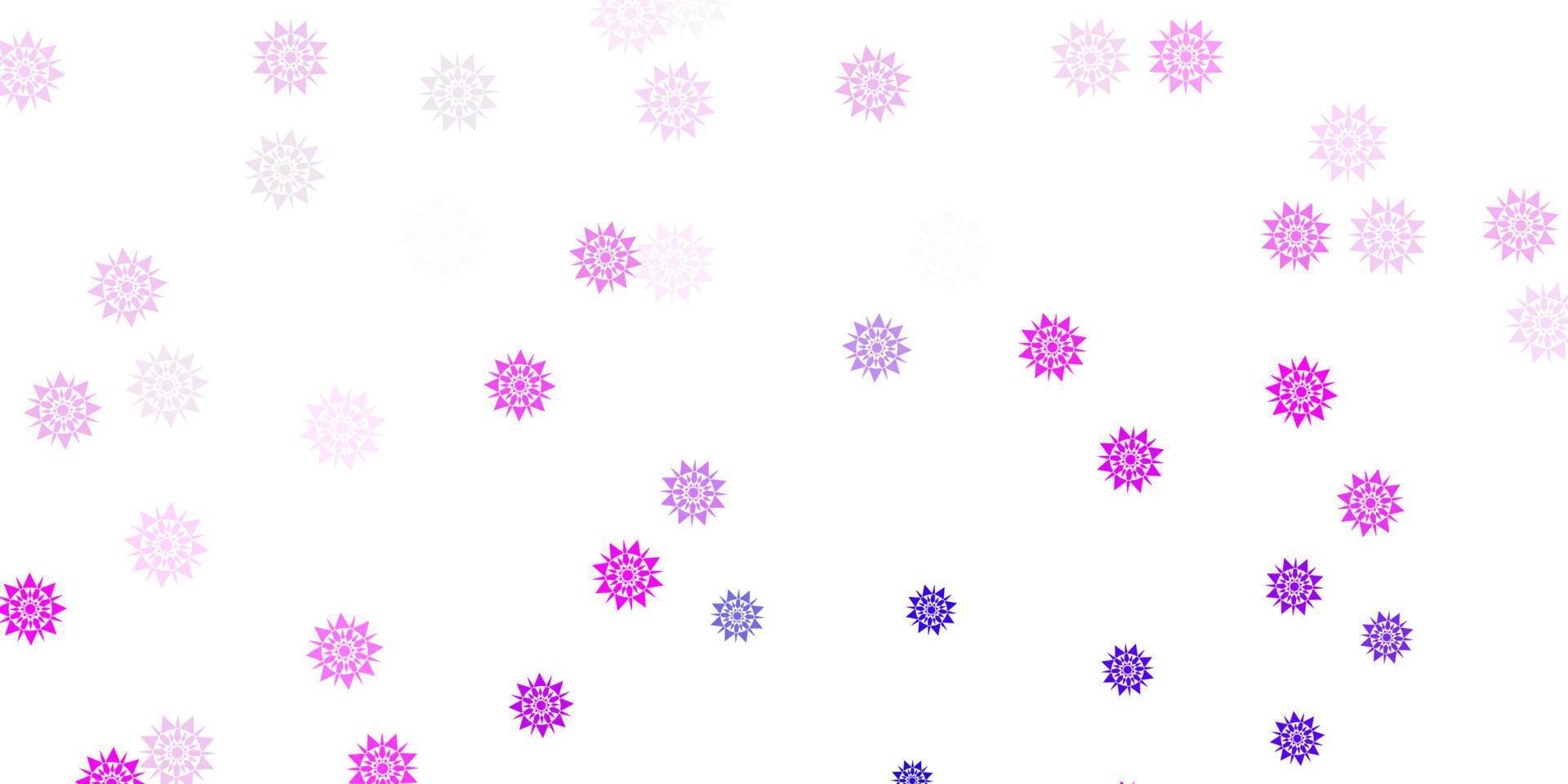 Light purple, pink vector beautiful snowflakes backdrop with flowers.