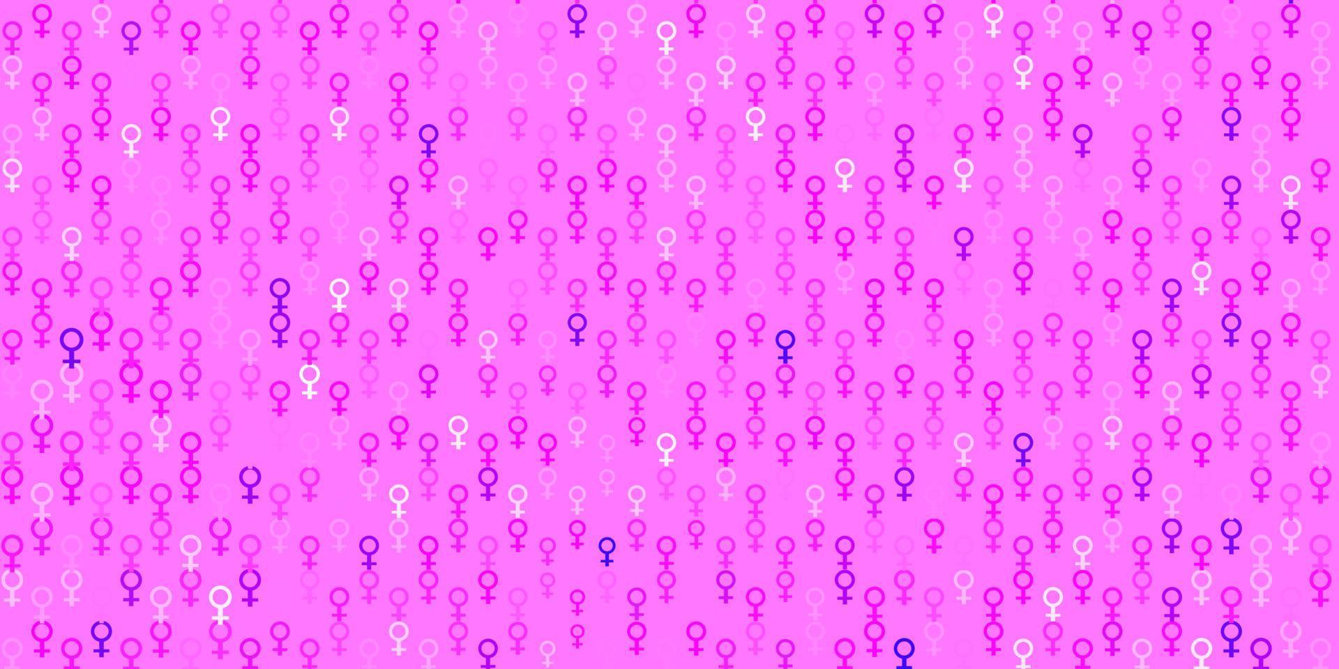 textura de vector de color púrpura claro con símbolos de derechos de las mujeres.