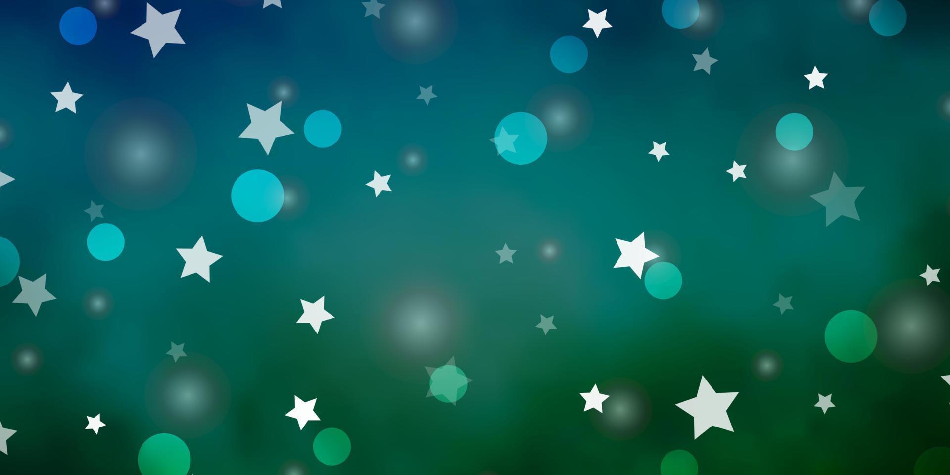 Fondo de vector azul claro, verde con círculos, estrellas.