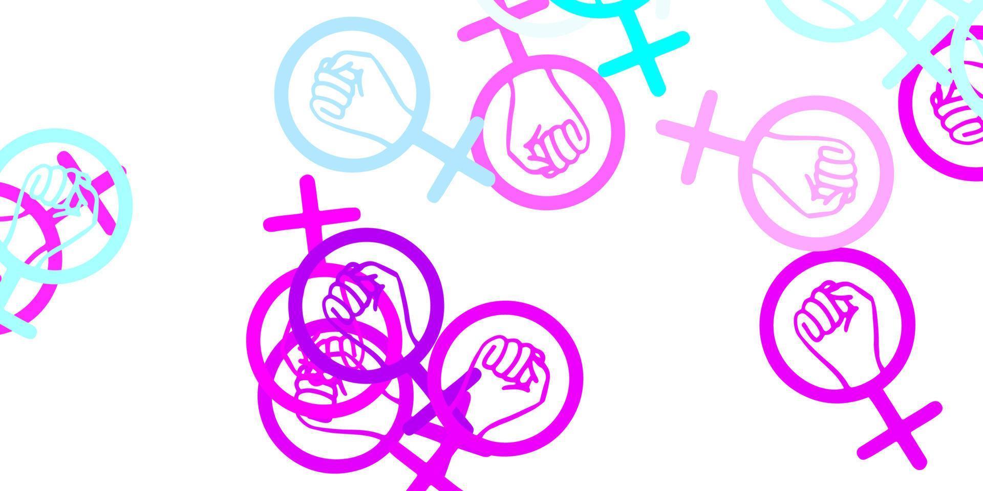Light Pink, Blue vector backdrop with woman's power symbols.