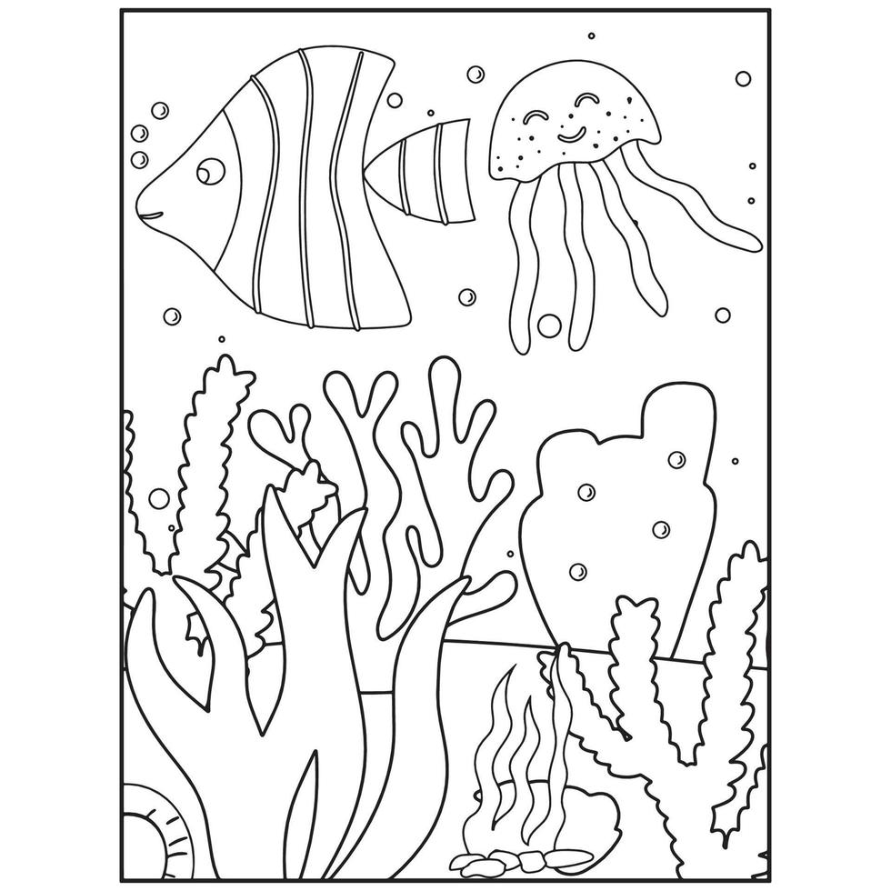 Printable Ocean Animals Coloring pages for kids vector