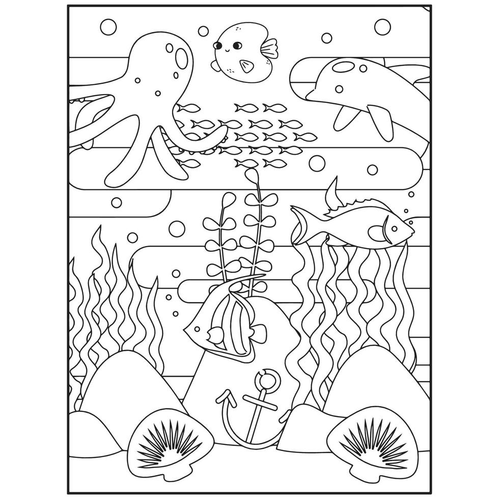 Printable Ocean Animals Coloring pages for kids vector