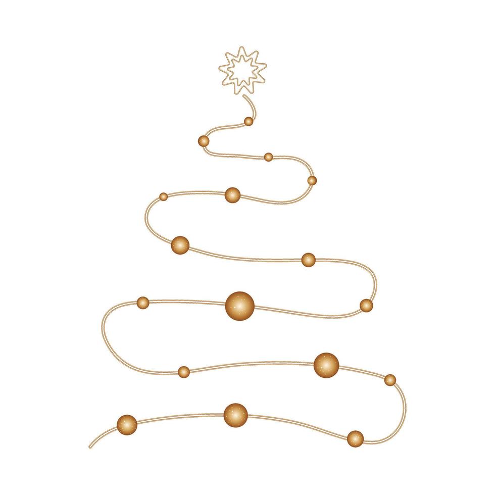 Gold stylized Christmas fir tree. Vector illustration isolated on white background.