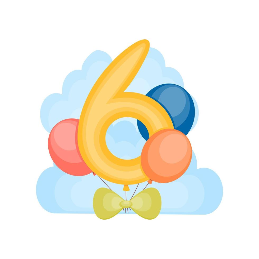 Invitación de fiesta de cumpleaños de 6 años con globos. tarjeta de felicitación plantilla de celebración del sexto aniversario. ilustración vectorial vector