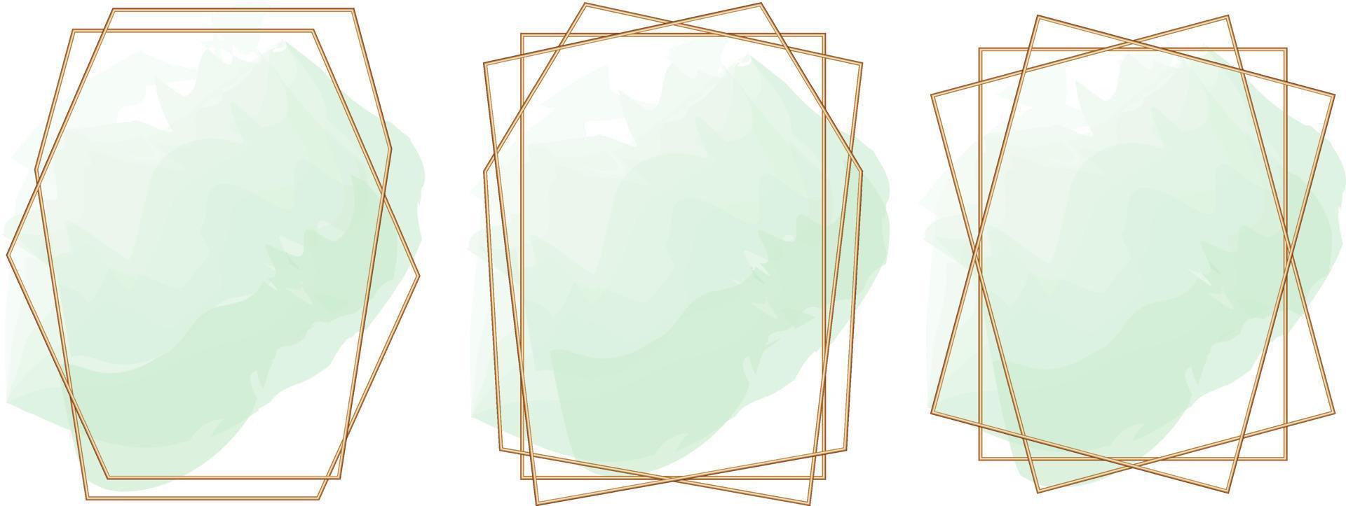 Gold frame on a watercolor background. Beautiful logo or wedding invitation design. vector