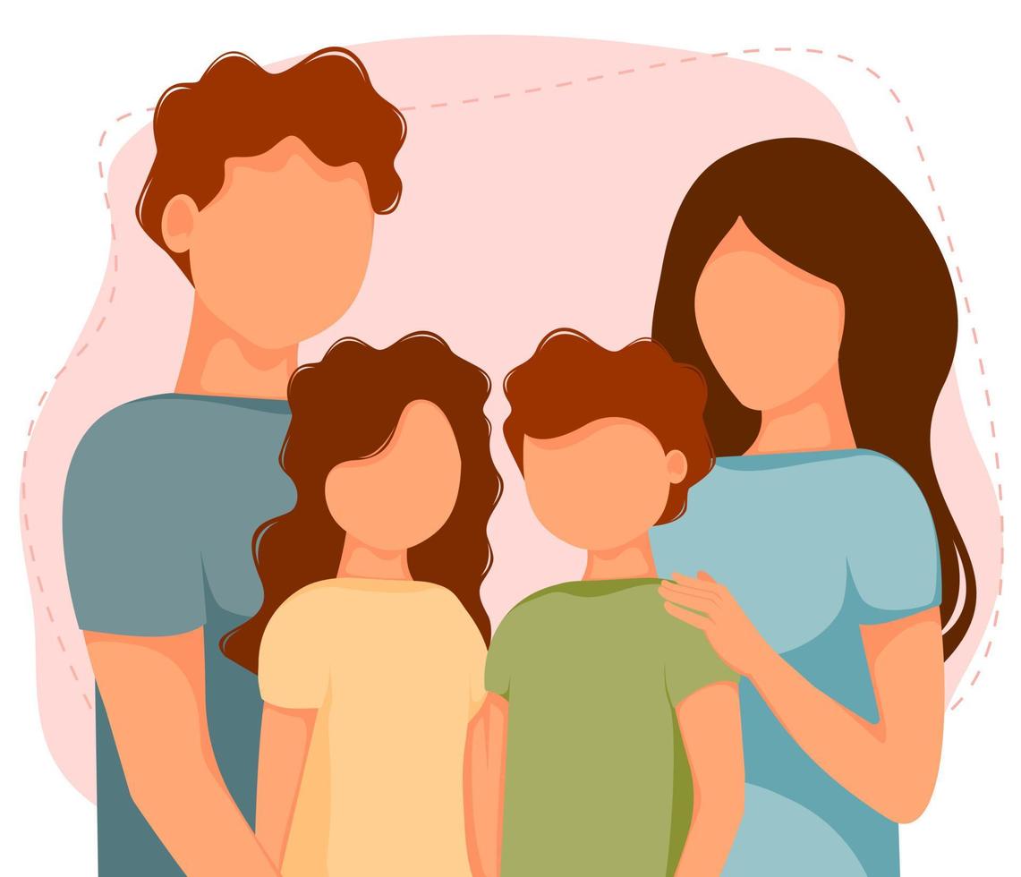 ilustración vectorial de familia feliz con niños. madre, padre, hijo, hija. diseño plano. vector