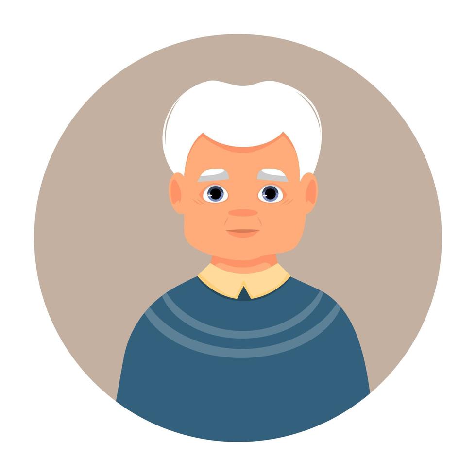 retrato de anciano. avatar de persona masculina. icono de vector de adulto mayor en estilo plano.