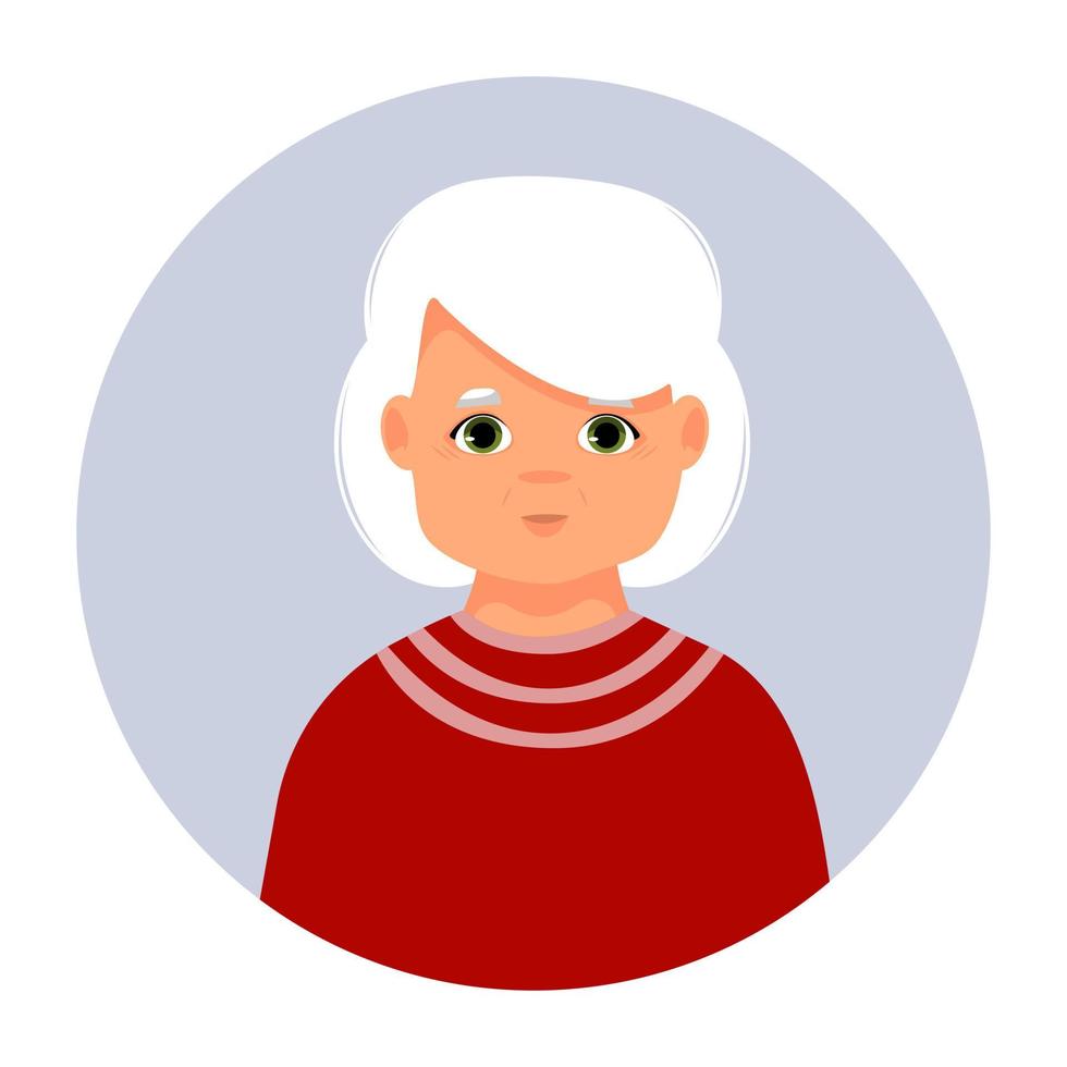 retrato de anciana. avatar de persona femenina. icono de vector de adulto mayor en estilo plano.