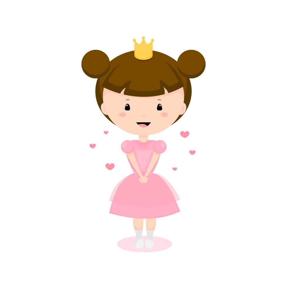 Cartoon cute little princess with a crown on her head. Vector illustration.