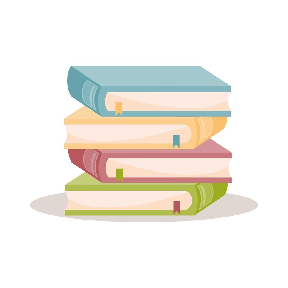 Stack of books with bookmarks. Concept of education, acquiring new knowledge. Vector illustration.