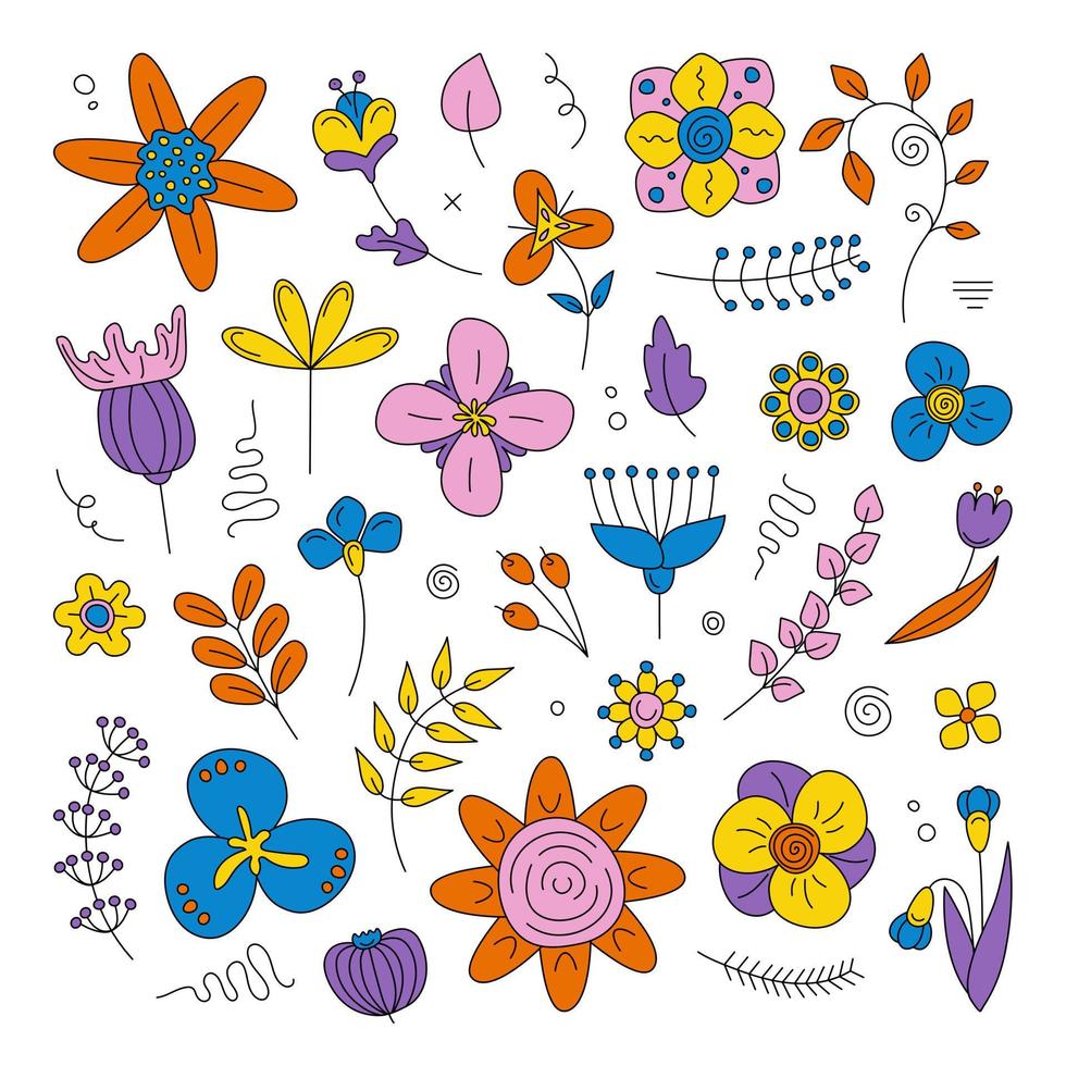 Flowers set. Floral and plants colorful vector elements.