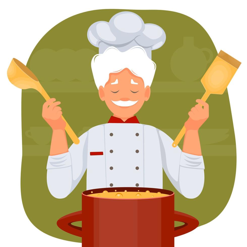 chef cocinero hombre cocinando en la cocina del restaurante. ilustración vectorial vector