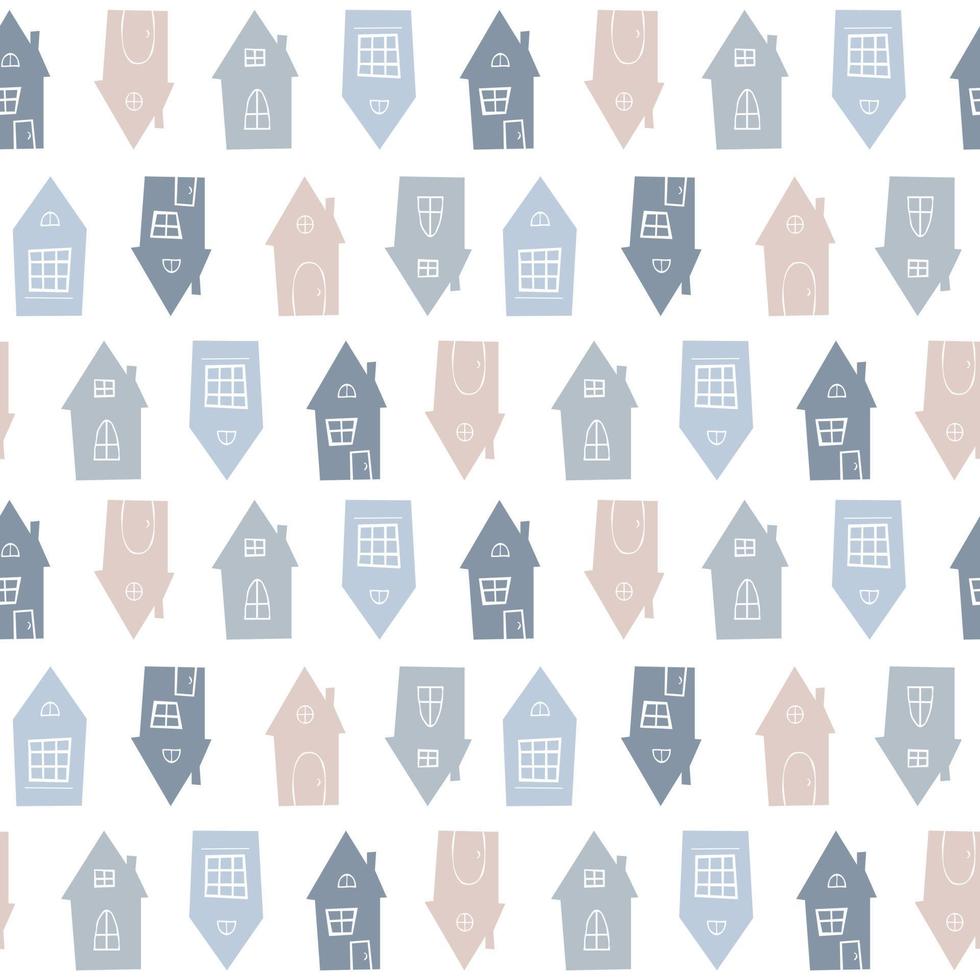Seamless vector pattern with cute houses. Kid ornament.
