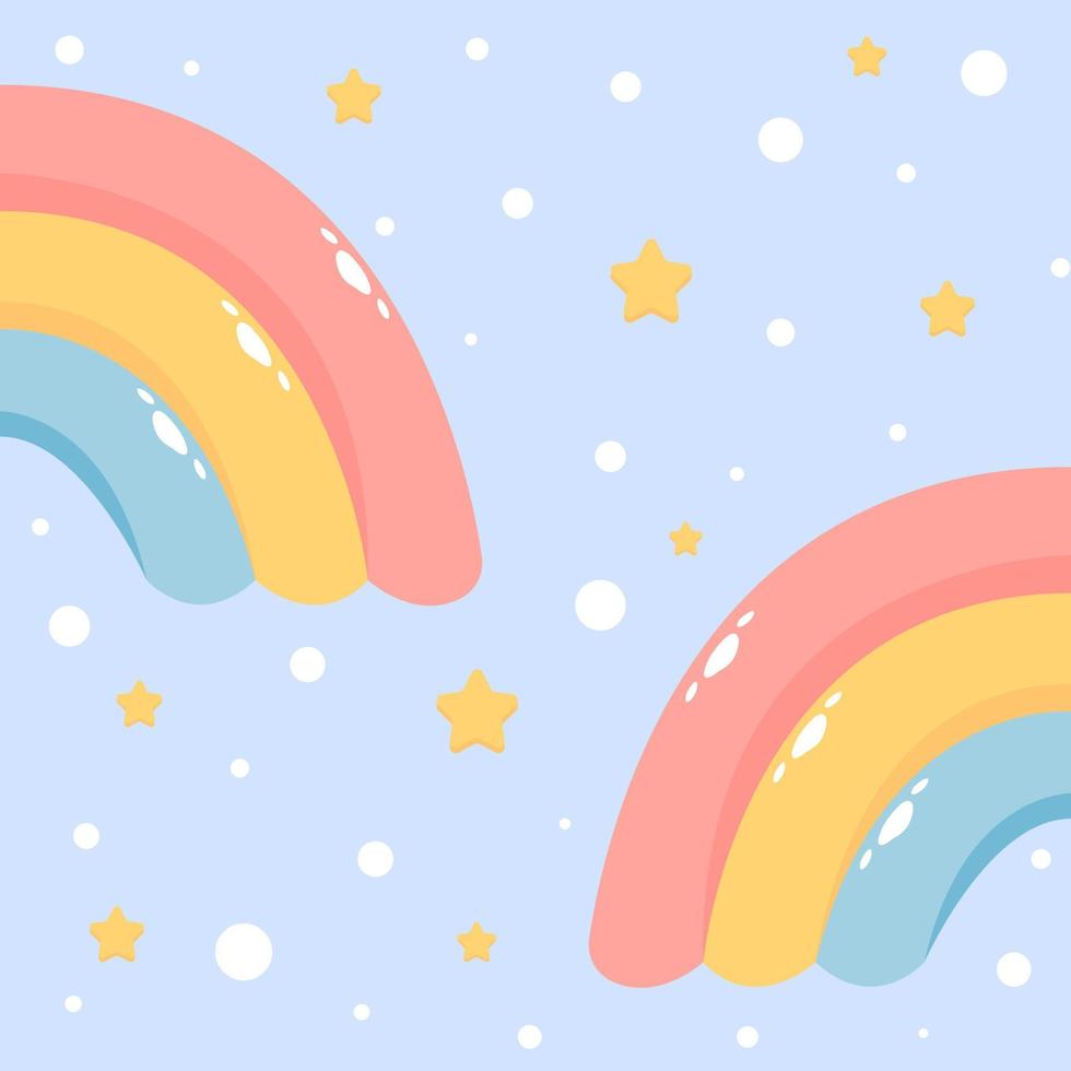 Cartoon cute rainbow and stars. Vector illustration. Can be used as a background, postcard, banner, cover.