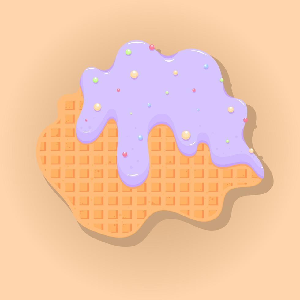 Belgian waffles with cream, glaze. Sweet dessert. vector