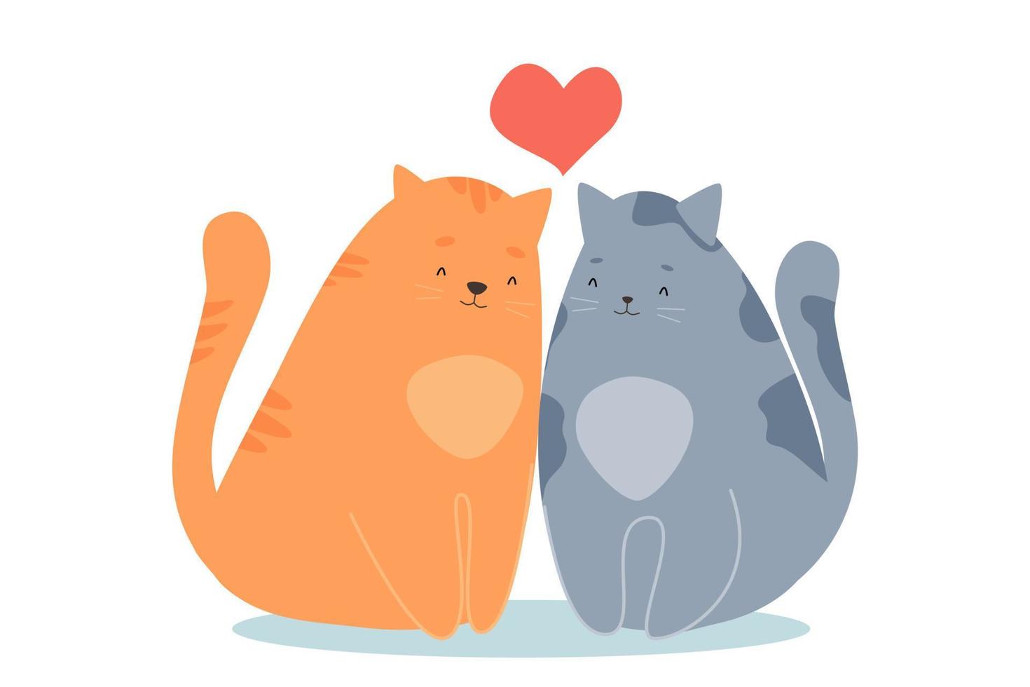 Two Cats in Love. Valentine Day Greeting Card. Vector Illustration