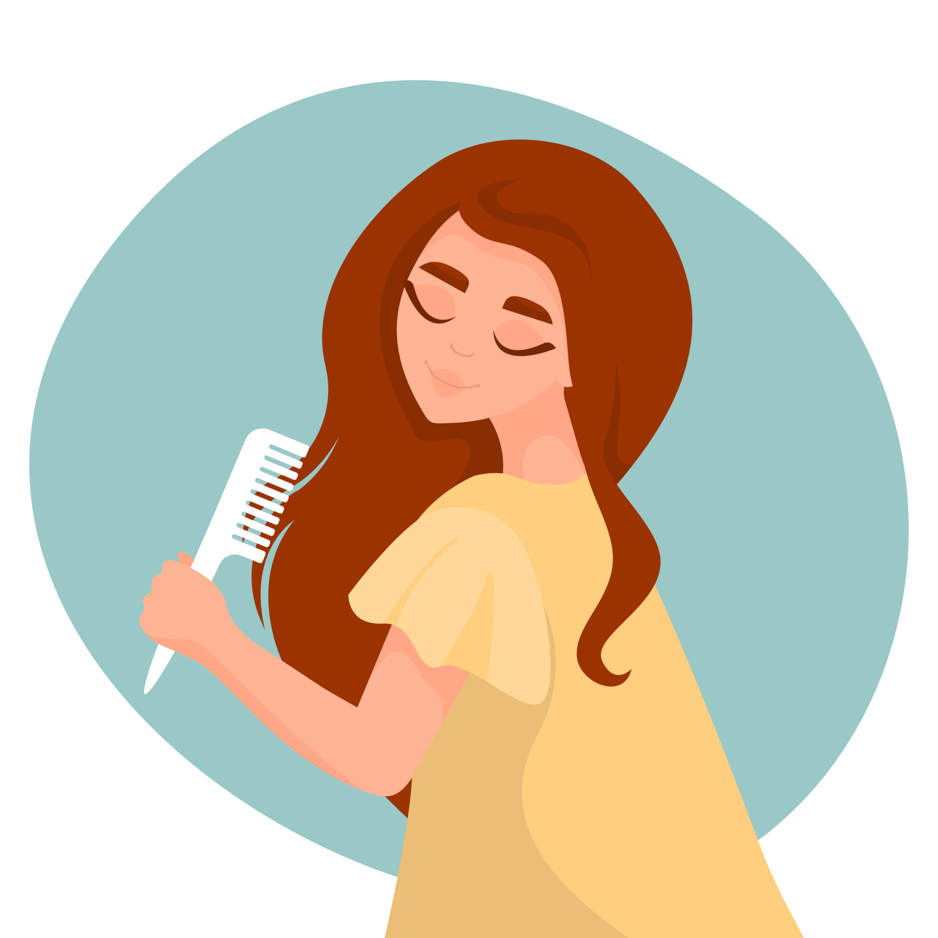 Lovely girl combing her long hair. Concept of Beauty, Hair care , hair  health. Woman hairstyle by comb. Vector cartoon illustration. 6631210  Vector Art at Vecteezy