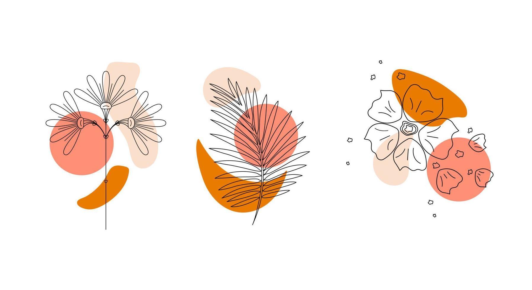 icoAbstract floral icons and shapes vector background or layout. Trendy kit of design for social media marketing.
