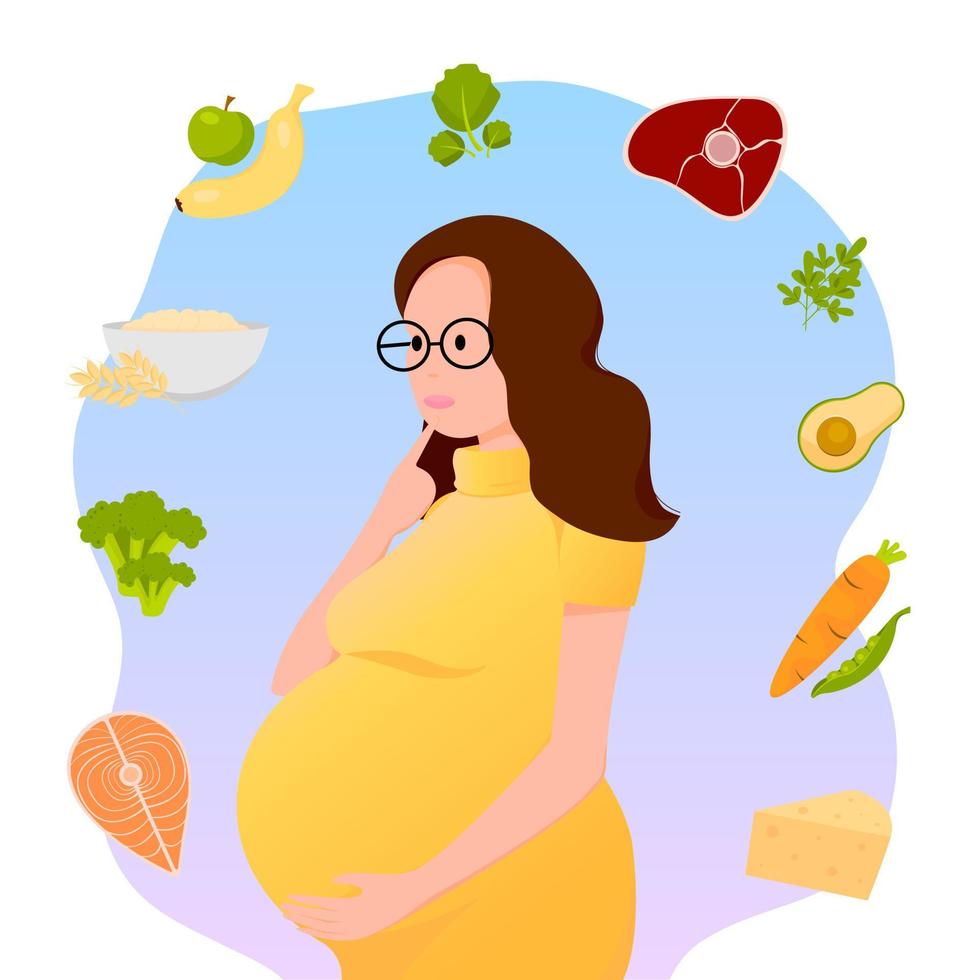 Nutrition of a pregnant woman. Diet during pregnancy. Food for a pregnant woman. vector