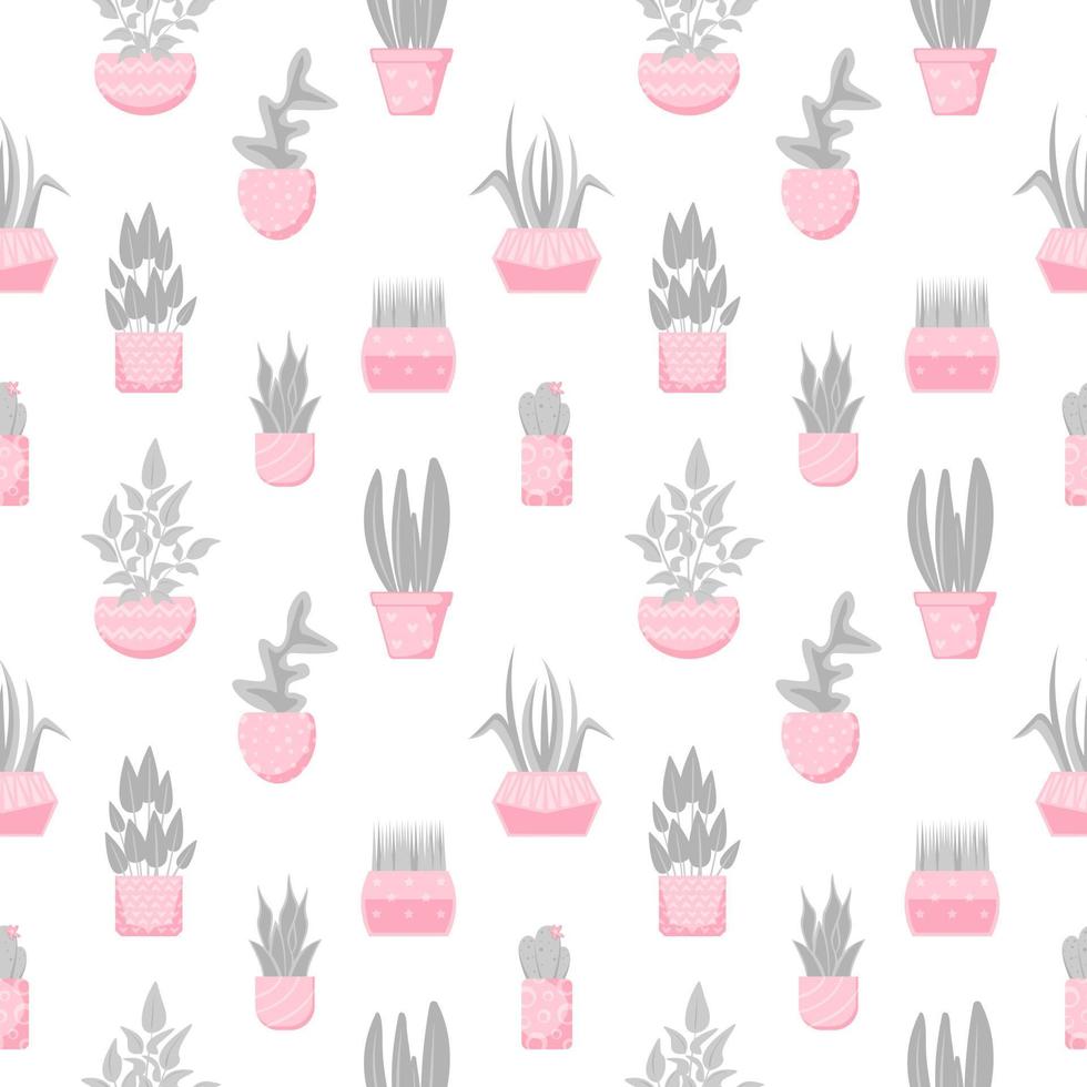 Seamless pattern with houseplants in pots. Vector background in flat style.