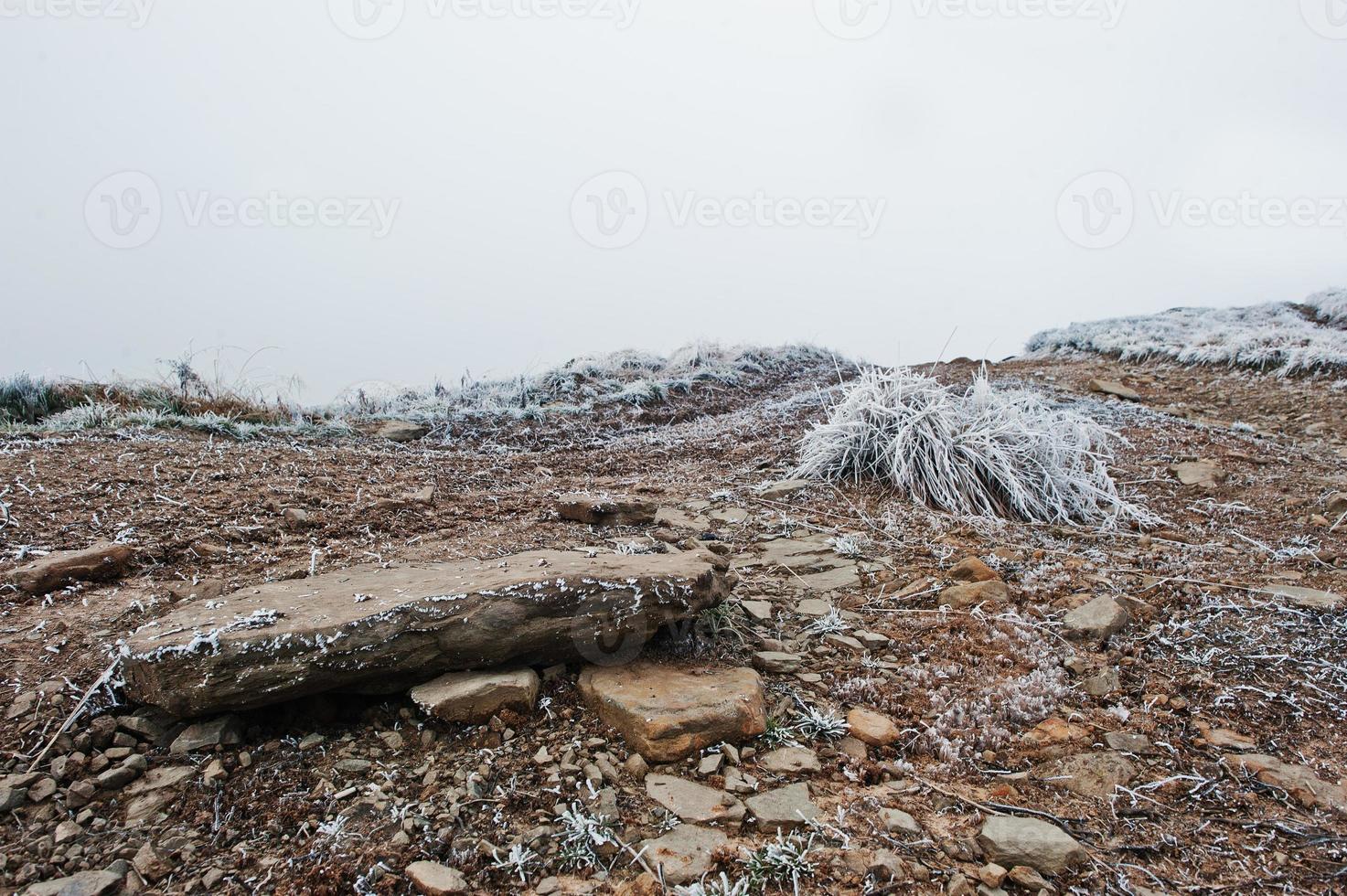 Frost stones on mountain climbing at hill photo