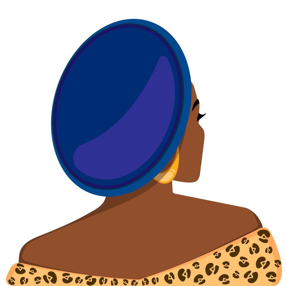 Portrait of a beautiful African woman in a leopard print dress and turban. The concept of beauty, fashion, body positivity, style, equality. vector