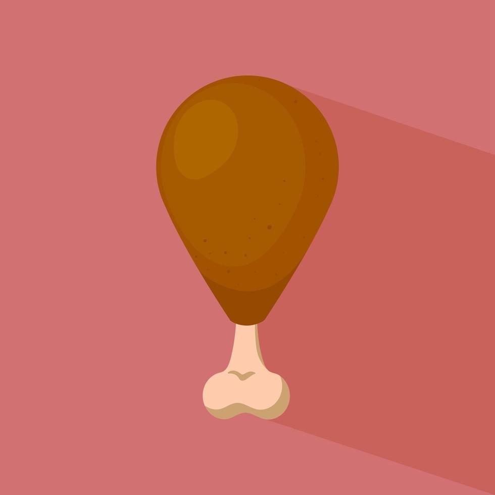 Roasted fried chicken leg isolated on red background and throws away the day. Overlay shadows. Vector illustration.