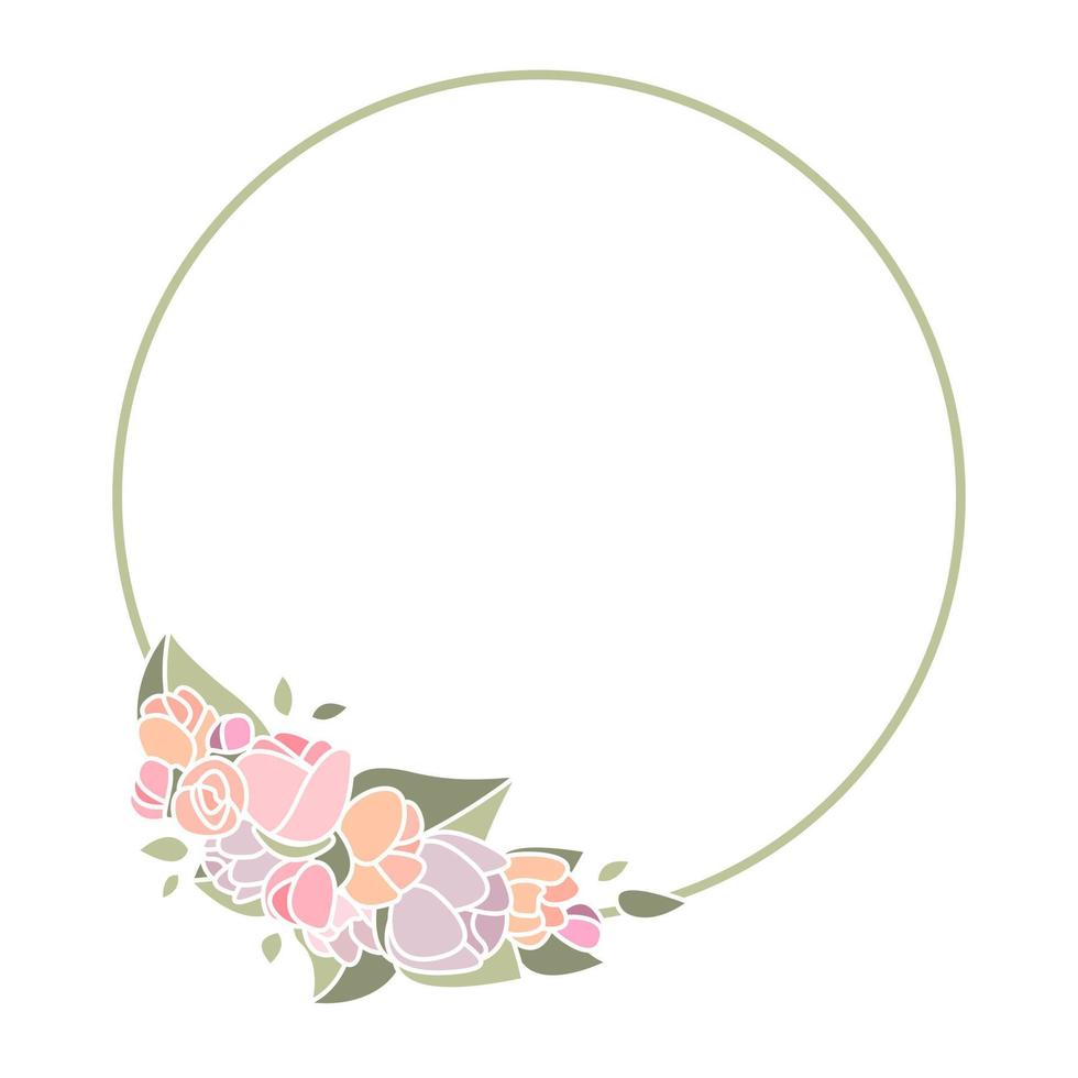 Frames flowers for text, placeholder, copy space. Wedding invitation. Round frame with flowers. Vector illustration.