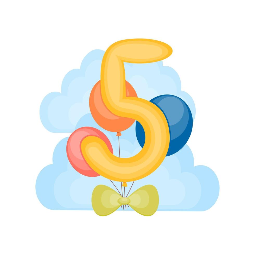 5 year Birthday party invitation with balloons. Greeting card 5th anniversary celebration template. Vector illustration.