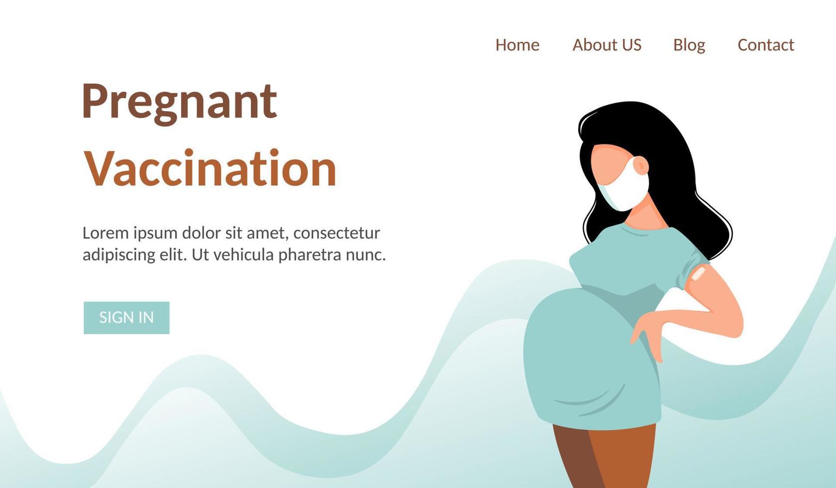 Vaccinated pregnant woman banner. The concept of vaccination, health, the spread of the vaccine, healthcare, call of fight against coronavirus. Colorful vector illustration in flat style.