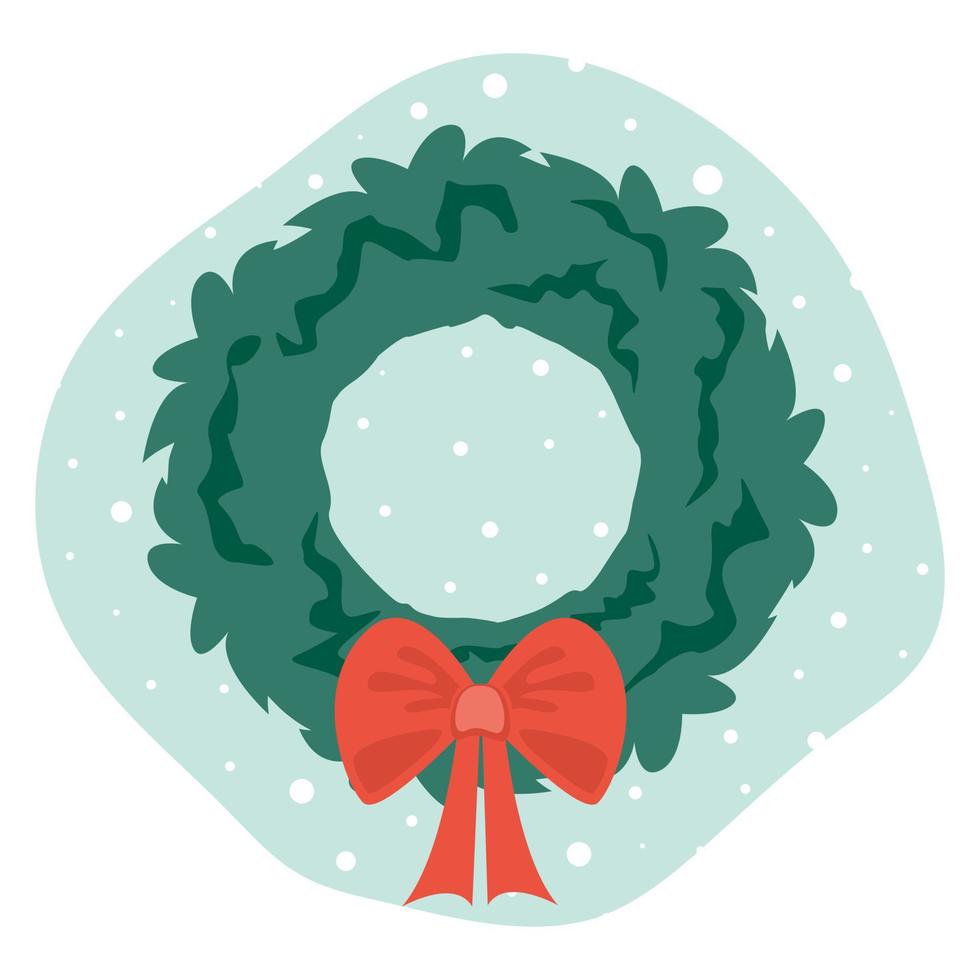 Xmas fir tree wreath with red bow. Vector illustration.