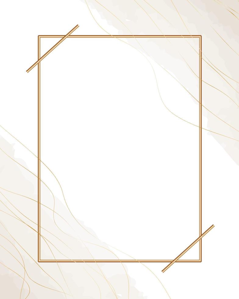 Gold frame on a watercolor background. Beautiful logo or wedding invitation design. vector