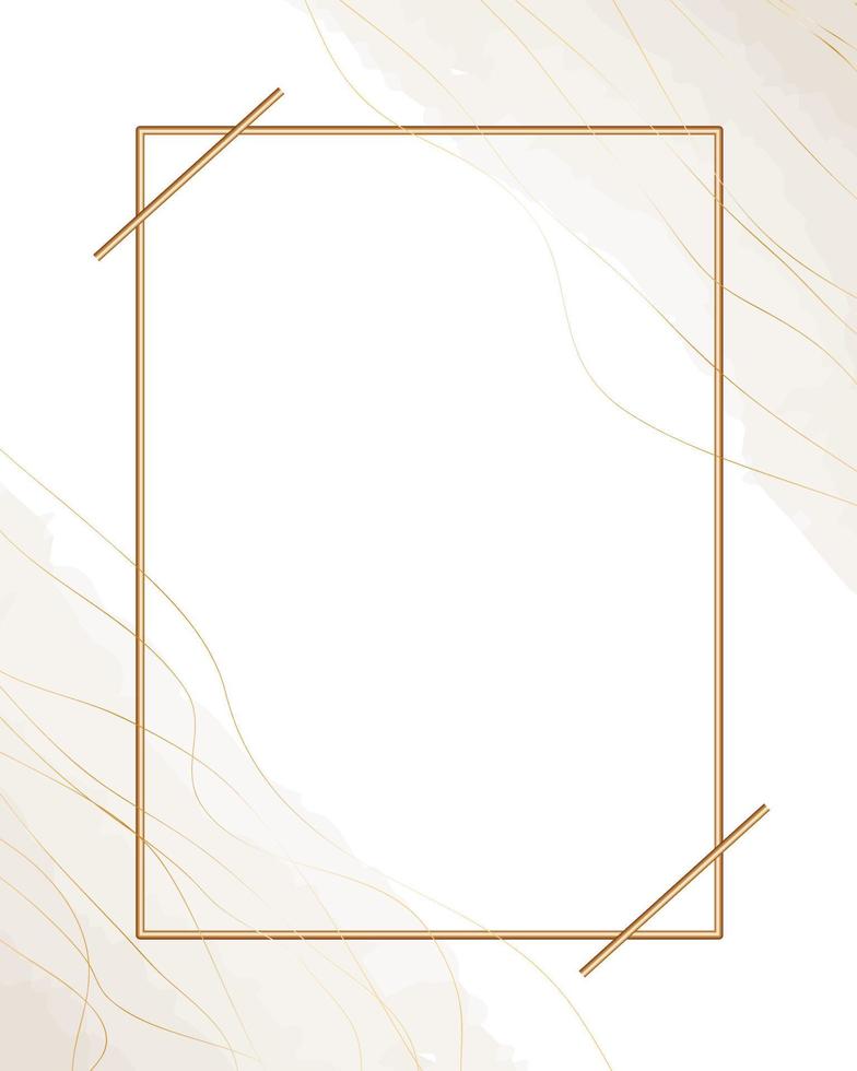 Gold frame on a watercolor background. Beautiful logo or wedding invitation design. vector