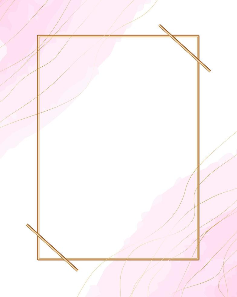 Gold frame on a watercolor background. Beautiful logo or wedding invitation design. vector