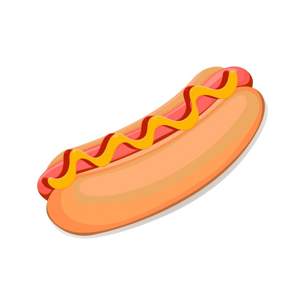 Appetizing bright hot dog with ketchup and mustard isolated on a white background. vector