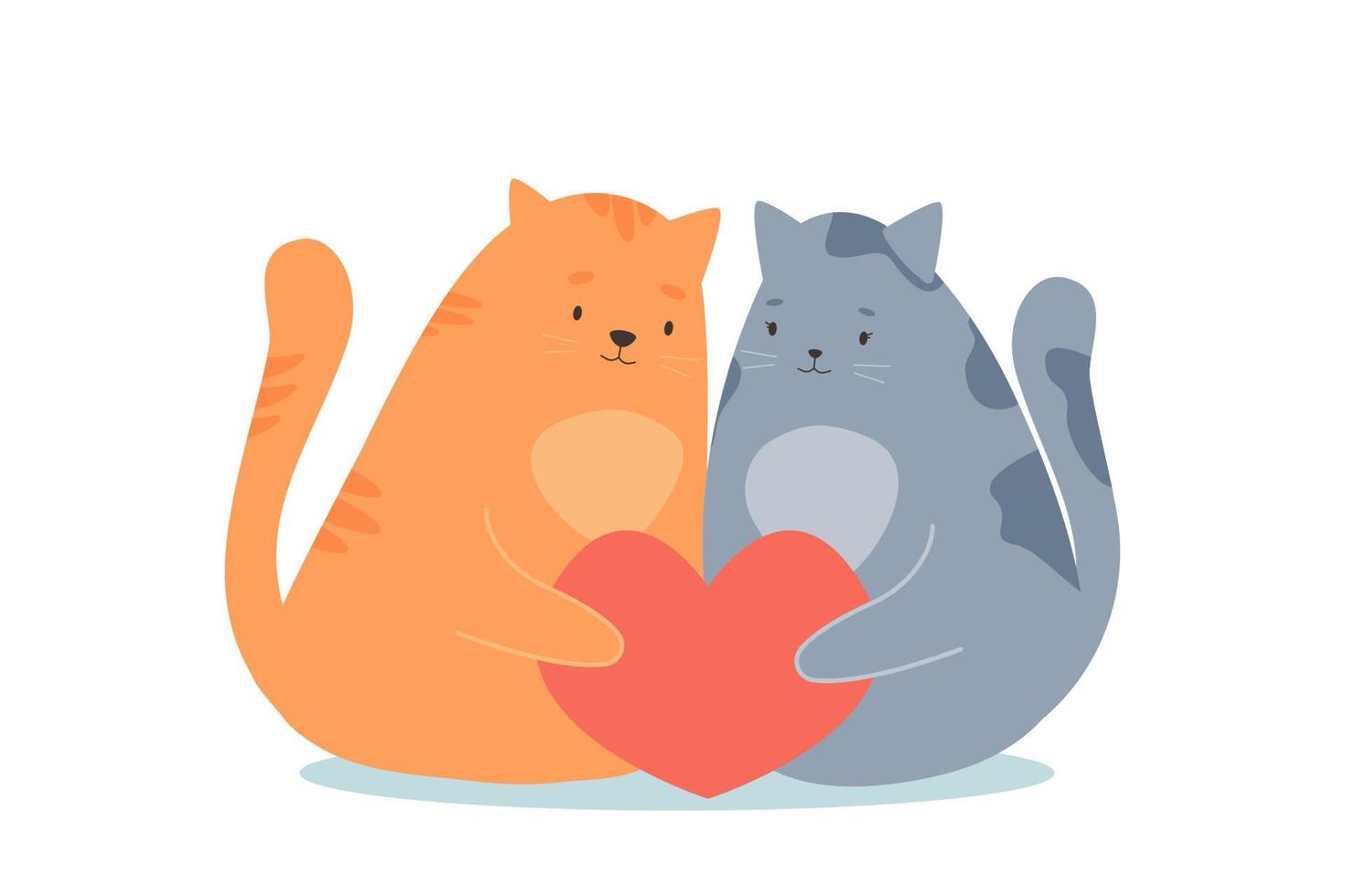 Couple cats in love. Concept of Valentine's Day. Vector greeting card.