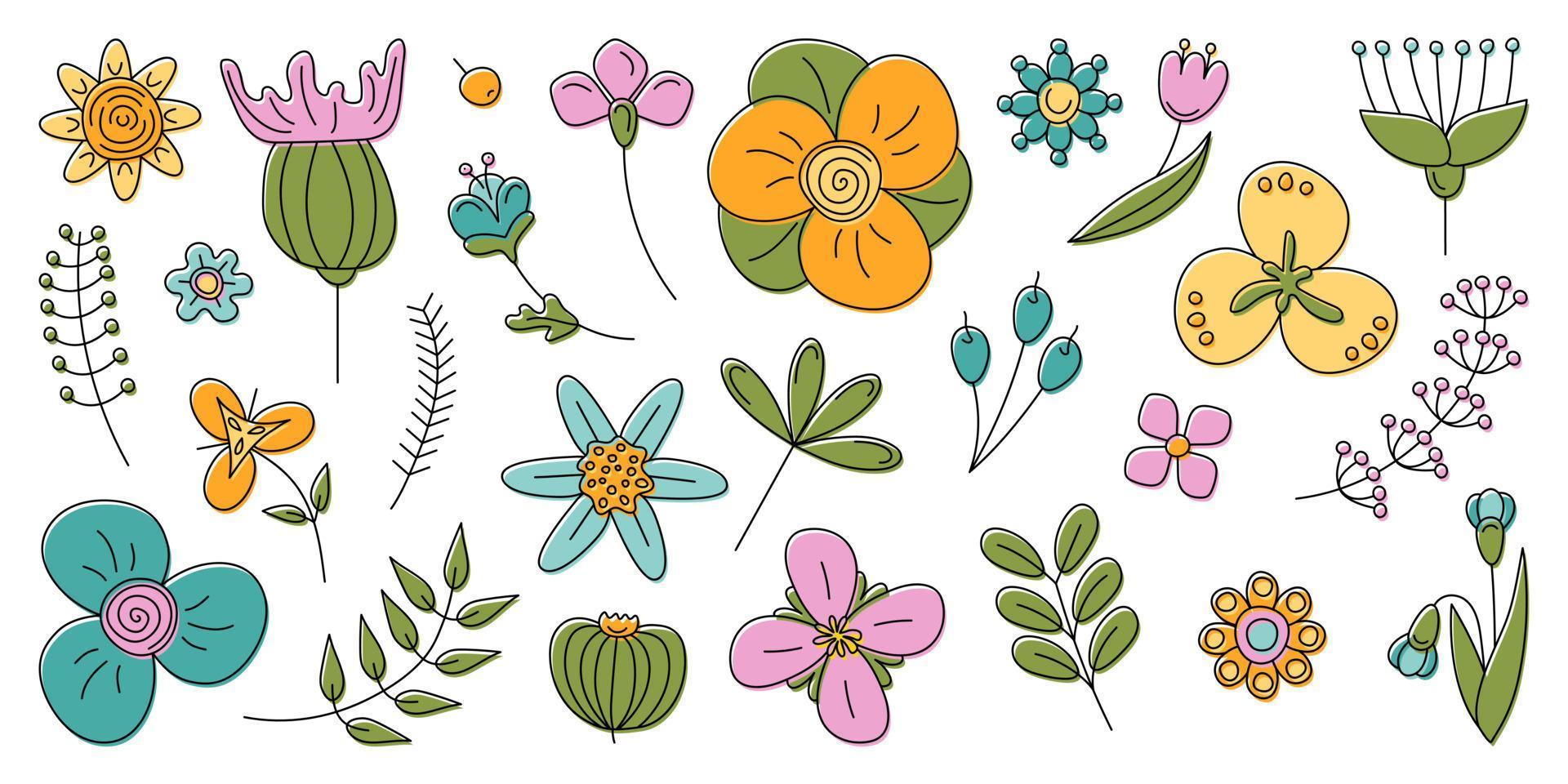 Flowers set. Floral and plants colorful vector elements.