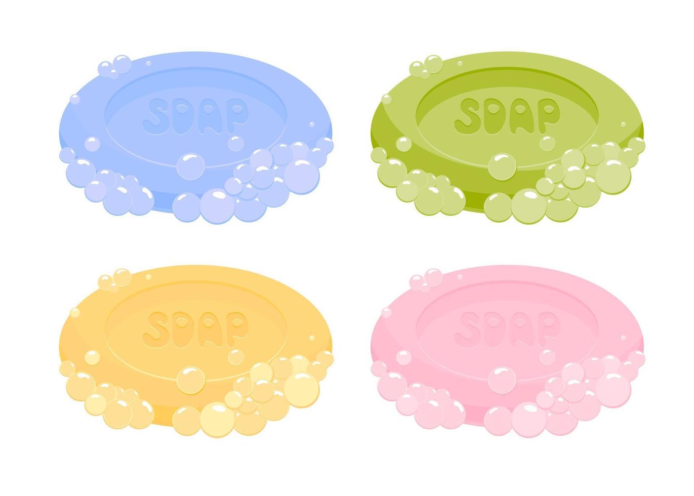 Set of soap with foam isolated on white background. Vector illustration.