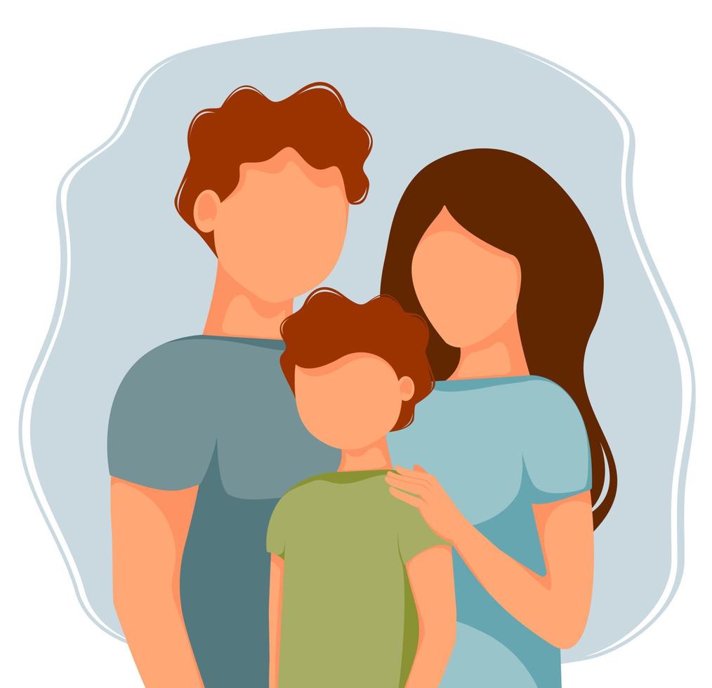 Mother, father and son. Vector illustration of family.