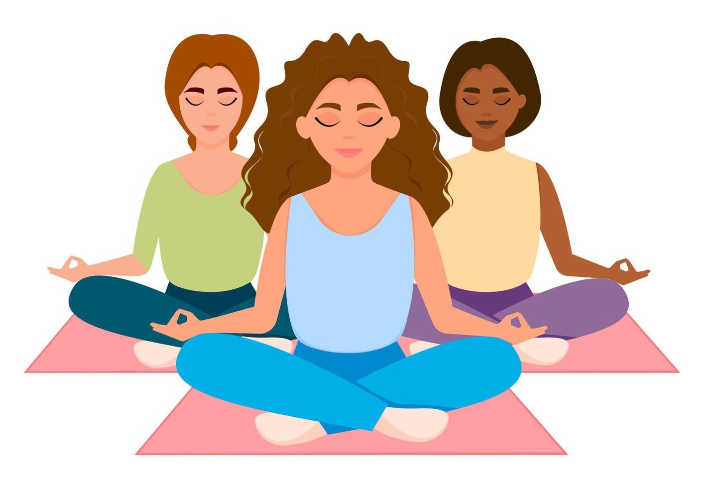 Group of people meditating in Lotus Pose. Vector Illustration in flat style.