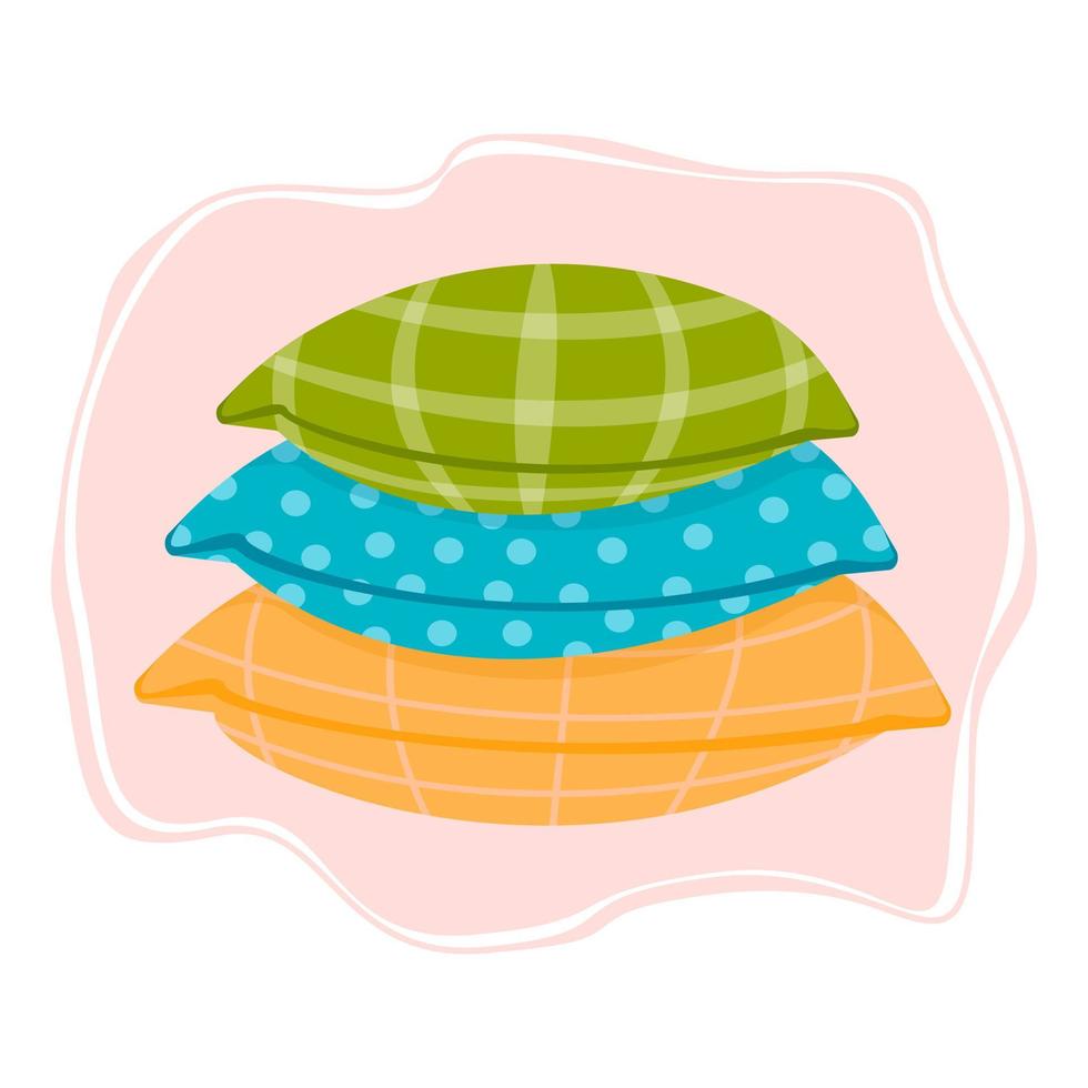 Three cute patterned pillows in flat style. Vector illustration.