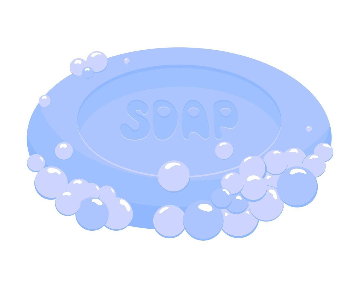 Soap with foam isolated on white background. Vector illustration.