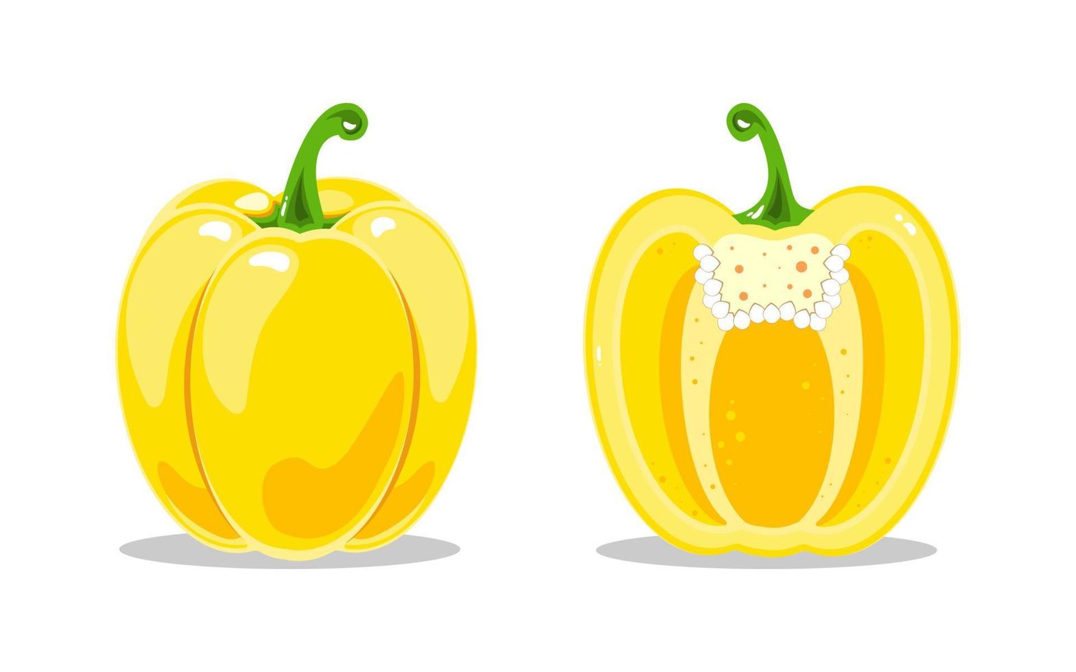 Yellow bell pepper and yellow bell pepper in the cut. Healthy nutrition. Vector illustration of vegetables.