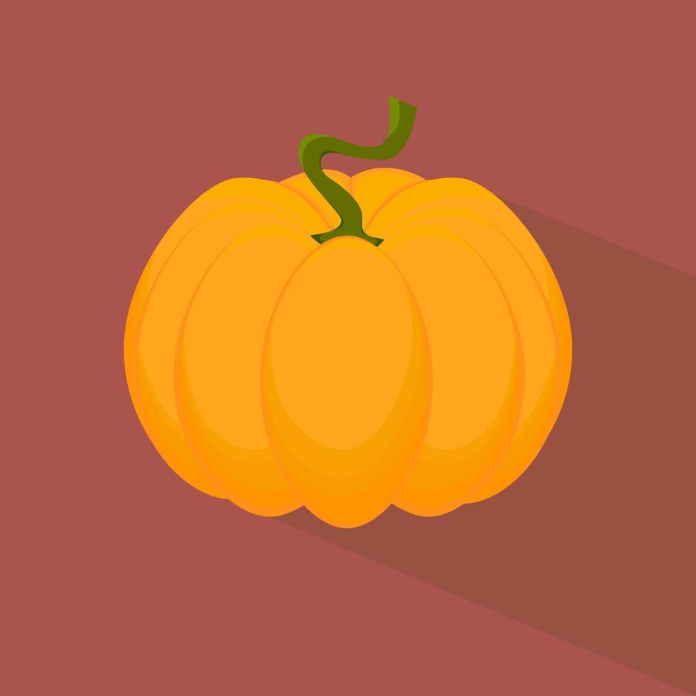 Colorful cartoon big pumpkin casting shadow isolated on background. Vector illustration.