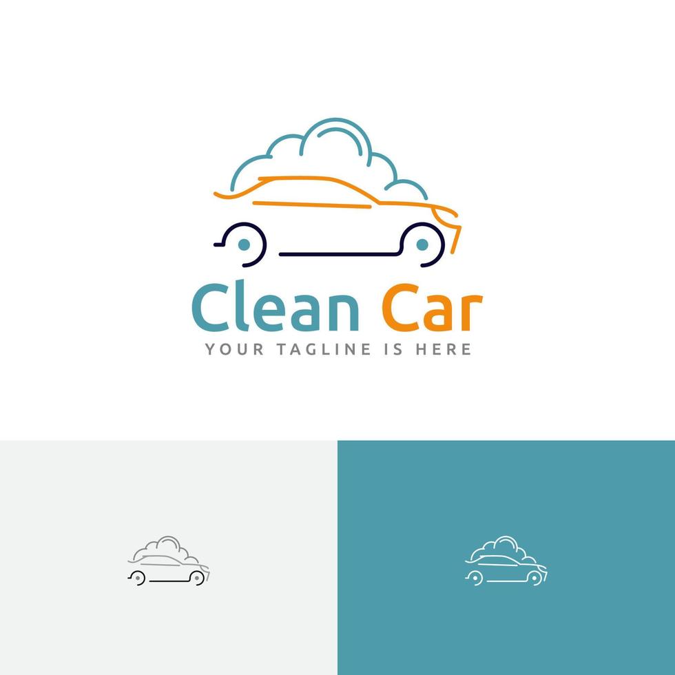 Clean Car Wash Silhouette Carwash Soap Foam Auto Service Line Logo vector