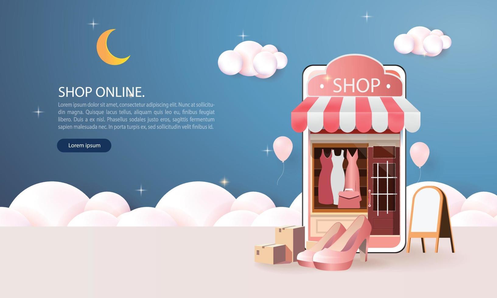 shopping online on smartphone and new buy sale promotion pink backgroud for banner market ecommerce women concept. vector