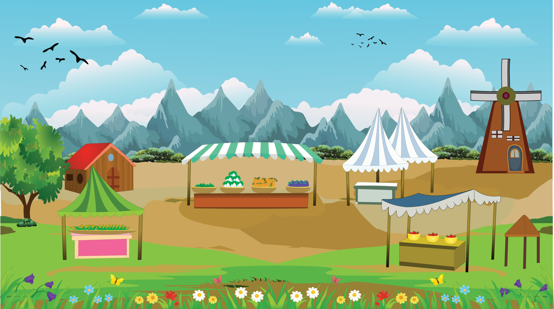 Village festival cartoon background in landscape view vector illustration  art. 6633053 Vector Art at Vecteezy
