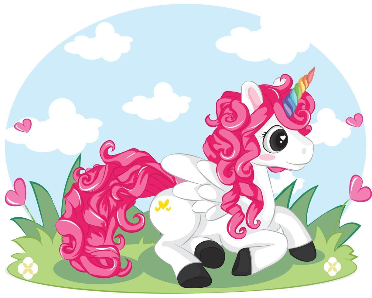 Cute cartoon unicorn pegasus with rainbow horn vector