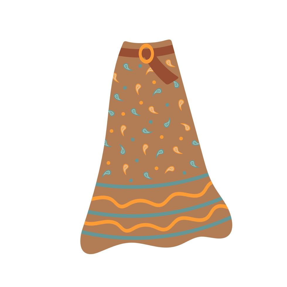 Boho outfit. Ethnic pattern belted skirt. vector
