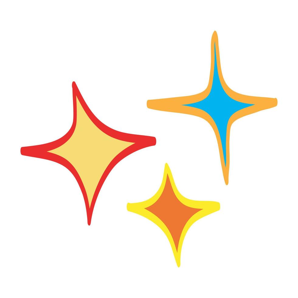 conjunto de garabatos de estrellas vectoriales icono brillante, icono de superficie limpia. estrellas de efecto de luz brillante y explosión brillante. aislado sobre fondo blanco. ilustración vectorial vector